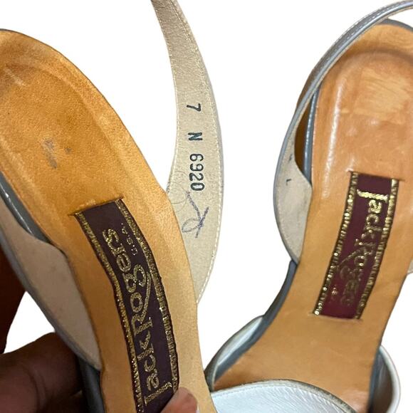 Jack Rogers Peep Toe Slingback Heeled Sandals Womens 7 Narrow Grey White Vintage - Picture 6 of 8